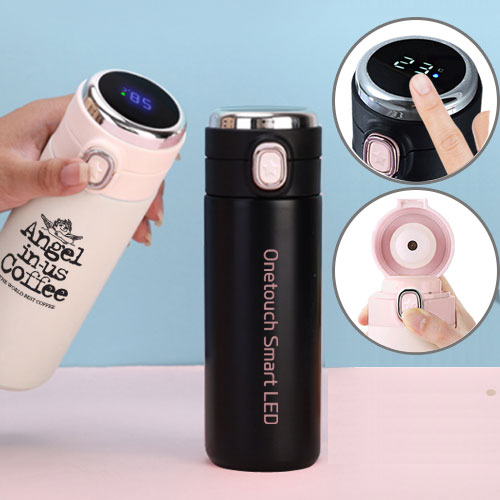 원스타 원터치 스마트 LED 온도텀블러 400ml (이중진공)보온.보냉 / 304 최고급텀블러